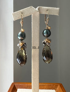 Tahitian Pearls, Bi Lemon Topaz & Gems 14kGF Earrings