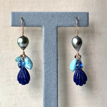 Load image into Gallery viewer, AAA Silver-Green Tahitian Pearls &amp; Lapis Lazuli, Larimar &amp; Blue Gems 14kRGF