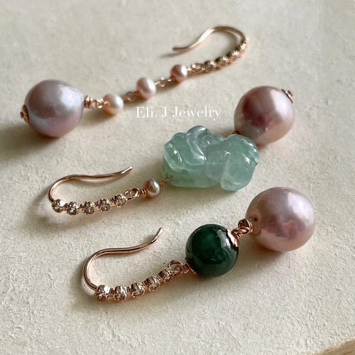 Jade Pixiu Trio: Pink Pearls & Jade