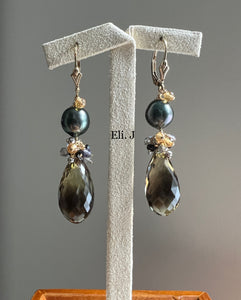 Tahitian Pearls, Bi Lemon Topaz & Gems 14kGF Earrings