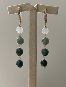 Jade Line: Icy & Green Jade Balls Gold Earrings