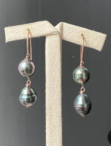 Circle Tahitian Double Pearls 14kRGF Earrings