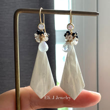 Load image into Gallery viewer, Skier in Portillo, Chile- White Scolecite, Herkimer, Spinel 14kGF Earrings
