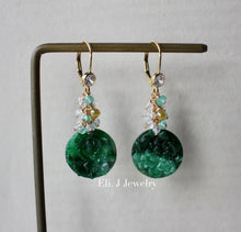 Load image into Gallery viewer, Exclusive: Peony Dark Green Type A Jadeite, Yellow Diamonds, Emerald, 14kGF Earrings