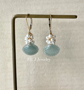 Eli. J Exclusive: Soft Seafoam- Green Jade Shells & Pearls 14kGF Earrings