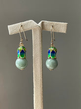 Load image into Gallery viewer, Mint Green Jade &amp; Gold Tulip Cloisonne 14kGF Earrings