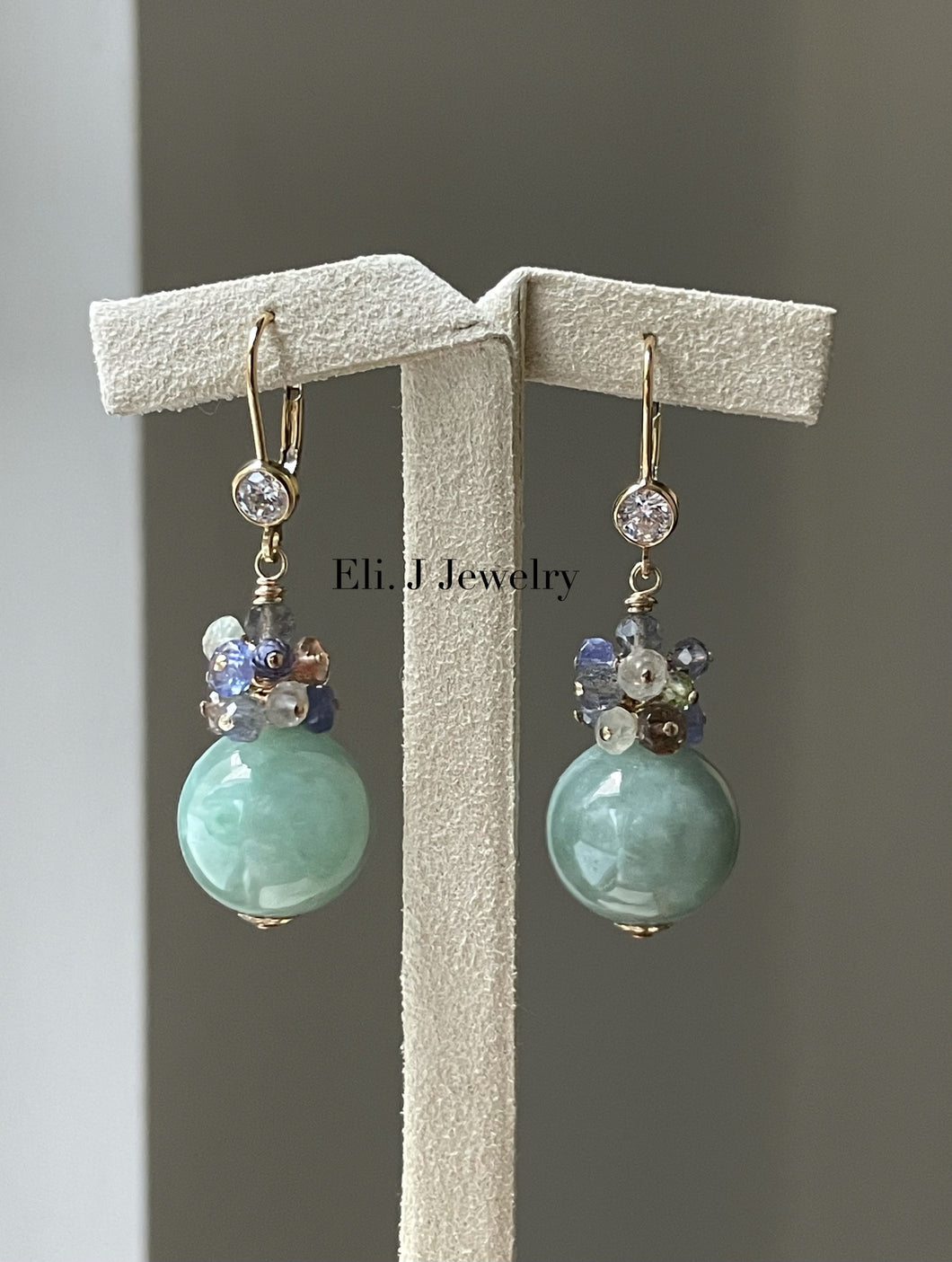 Apple-Green Jade Balls & Labradorite, Andalusite Earrings