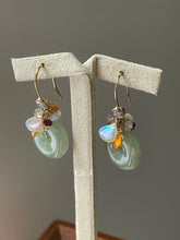 Load image into Gallery viewer, Apple Green Jade Donuts, Opal, Pink Tourmaline 14kGF Earrings
