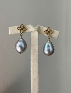 Silver Lustrous Pearls, Fleur de Liz Studs