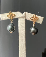 Load image into Gallery viewer, Black Tahitian Pearls Fleur de Lis 14kGF Earrings