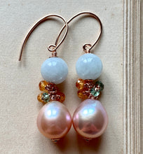 Load image into Gallery viewer, Type A Jade, Peach Pearls &amp; Gemstones 14k Gold Filled Earrings