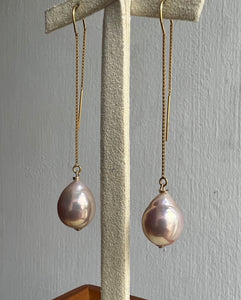 Pink Rainbow Edison Pearls 14kGF Threader Earrings