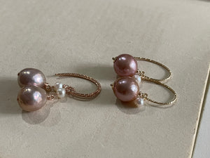Pink Roundish Pearls & White Baby Pearls 14kRGF Earrings