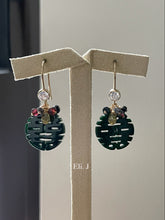 Load image into Gallery viewer, Very Dark Green 喜喜 Double Happiness Jade &amp; Gemstones 14kGF Earrings